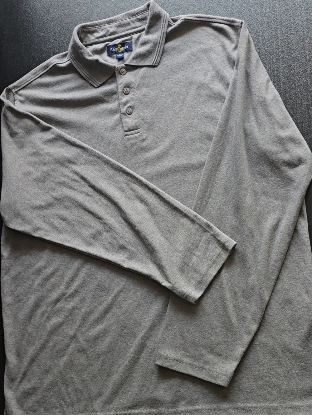 Oleg Cassini Long-Sleeve Polo Shirt - Gray. Size L